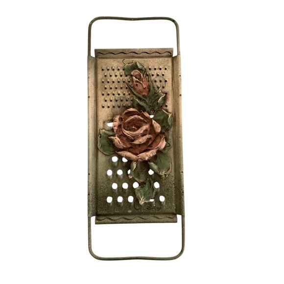 Vintage Handcrafted Metal Grater With Raised Rose Art Design Wall Decor - Picture 1 of 6
